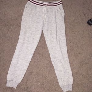 White and gray joggers.